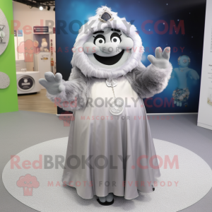 Silver Engagement Ring mascot costume character dressed with a Maxi Skirt and Mittens
