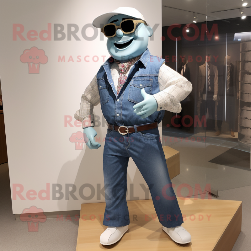 White Attorney mascot costume character dressed with a Denim Shirt and Necklaces White Attorney mascot costume character dressed with a Denim Shirt and Necklaces