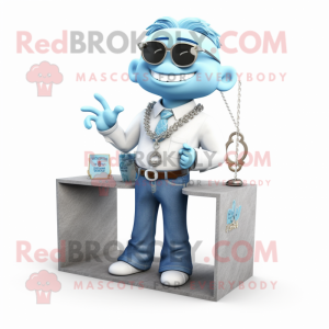 White Attorney mascot costume character dressed with a Denim Shirt and Necklaces