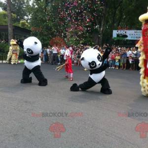 2 black and white panda mascots - Redbrokoly.com