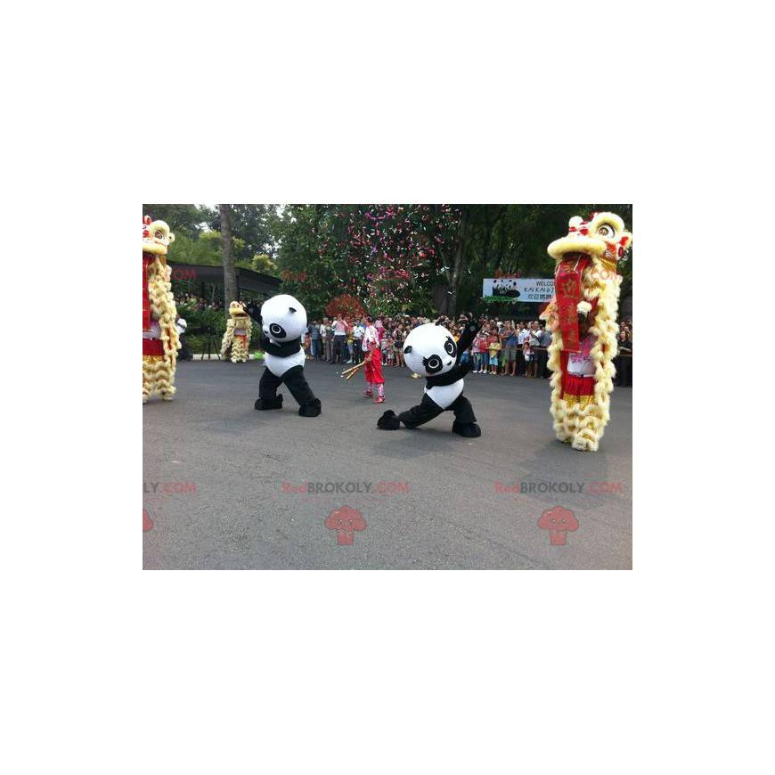 2 black and white panda mascots - Redbrokoly.com