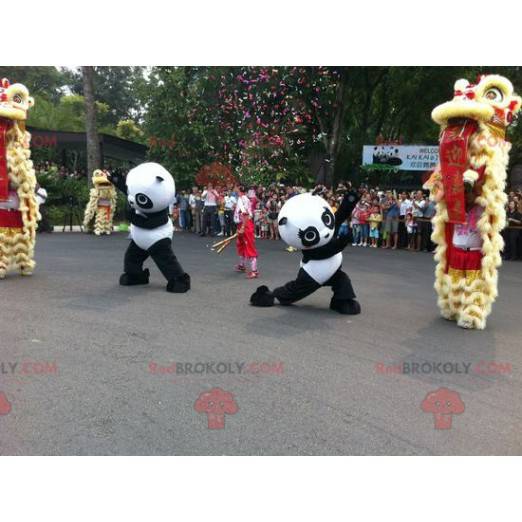 2 black and white panda mascots - Redbrokoly.com