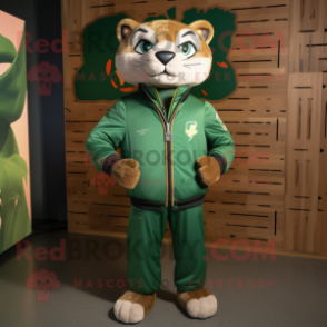 Green Puma mascot costume character dressed with a Bomber Jacket and Ties