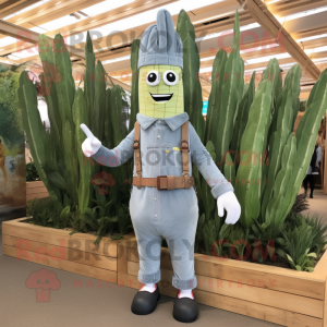 Silver Asparagus mascot costume character dressed with a Denim Shorts and Belts