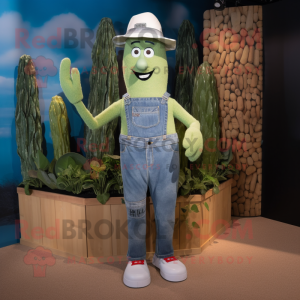 Silver Asparagus mascot costume character dressed with a Denim Shorts and Belts