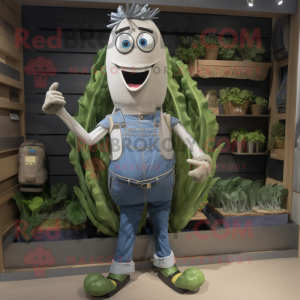 Silver Asparagus mascot costume character dressed with a Denim Shorts and Belts