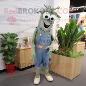 Silver Asparagus mascot costume character dressed with a Denim Shorts and Belts