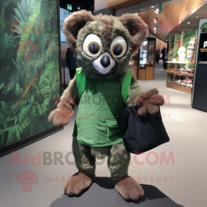 Forest Green Lemur mascot costume character dressed with a Corduroy Pants and Tote bags