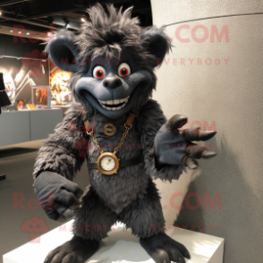 Black Gargoyle mascot costume character dressed with a Corduroy Pants and Bracelet watches