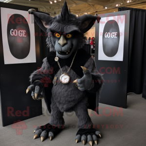 Black Gargoyle mascot costume character dressed with a Corduroy Pants and Bracelet watches