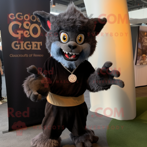 Black Gargoyle mascot costume character dressed with a Corduroy Pants and Bracelet watches