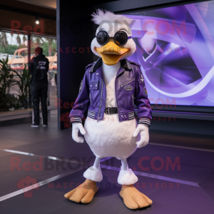 Lavender Goose mascot costume character dressed with a Moto Jacket and Anklets