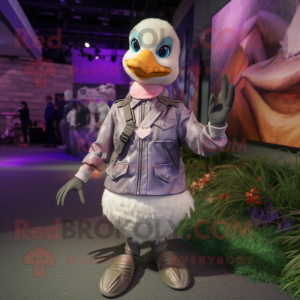 Lavender Goose mascot costume character dressed with a Moto Jacket and Anklets