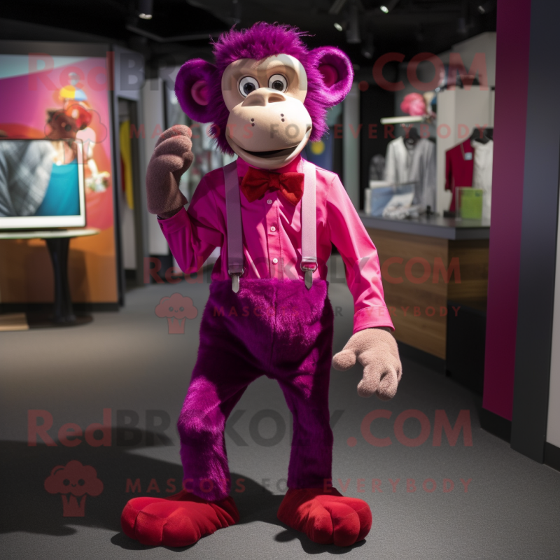 Magenta Monkey mascot costume character dressed with a Chinos and Bow ties