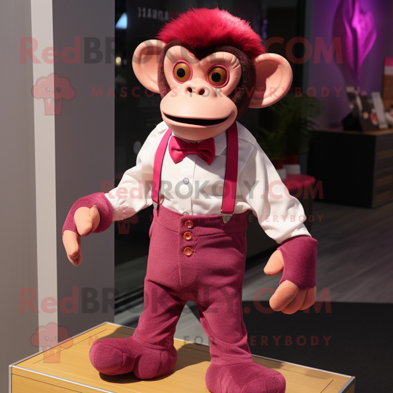 Magenta Monkey mascot costume character dressed with a Chinos and Bow ties