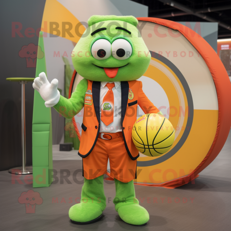 Lime Green Orange mascot costume character dressed with a Blazer and Rings Lime Green Orange mascot costume character dressed with a Blazer and Rings