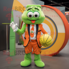 Lime Green Orange mascot costume character dressed with a Blazer and Rings