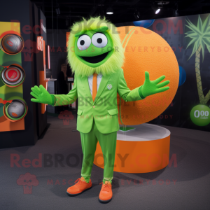 Lime Green Orange mascot costume character dressed with a Blazer and Rings