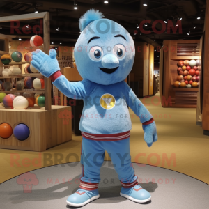 Sky Blue Juggle mascot costume character dressed with a Corduroy Pants and Keychains