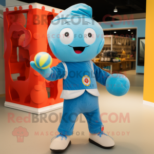 Sky Blue Juggle mascot costume character dressed with a Corduroy Pants and Keychains