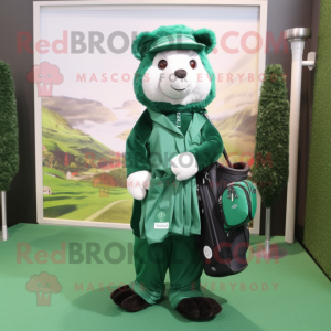 Forest Green Golf Bag mascot costume character dressed with a Blouse and Scarf clips