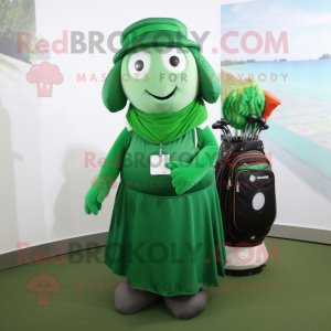 Forest Green Golf Bag mascot costume character dressed with a Blouse and Scarf clips