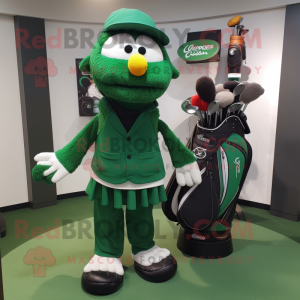 Forest Green Golf Bag mascot costume character dressed with a Blouse and Scarf clips