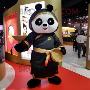 Black Dim Sum mascot costume character dressed with a Romper and Wallets
