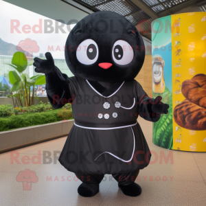 Black Dim Sum mascot costume character dressed with a Romper and Wallets
