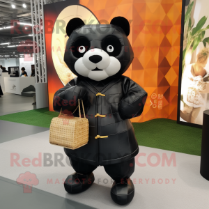 Black Dim Sum mascot costume character dressed with a Romper and Wallets