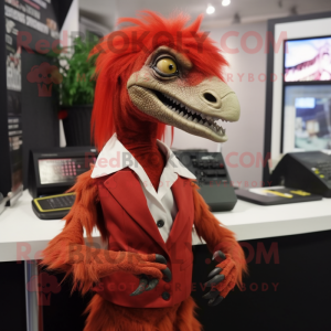 Rød Utahraptor maskot drakt...