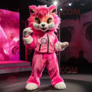 Pink Lynx mascot costume character dressed with a Jacket and Hairpins