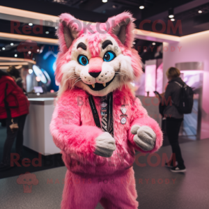 Rosa Lynx maskot kostym...