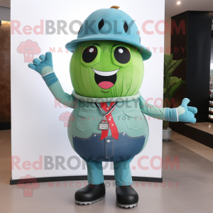 Cyan Watermelon mascot costume character dressed with a Jeans and Gloves