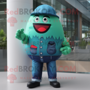 Cyan Watermelon mascot costume character dressed with a Jeans and Gloves