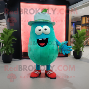 Cyan Watermelon mascot costume character dressed with a Jeans and Gloves