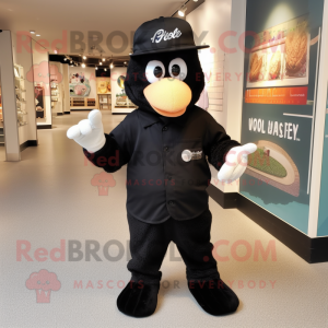 Black Aglet mascot costume character dressed with a Henley Shirt and Caps