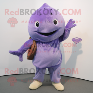 Lavender Stingray mascot costume character dressed with a Corduroy Pants and Keychains