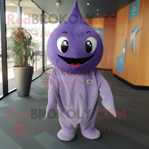 Lavender Stingray mascot costume character dressed with a Corduroy Pants and Keychains