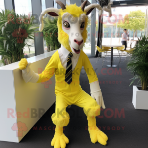 Lemon Yellow Goat mascot costume character dressed with a Trousers and Ties