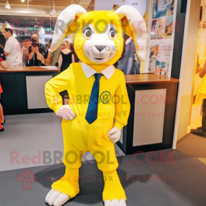 Lemon Yellow Goat mascot costume character dressed with a Trousers and Ties