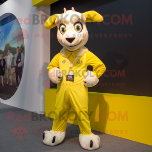 Lemon Yellow Goat mascot costume character dressed with a Trousers and Ties