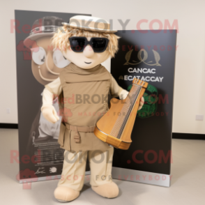 Tan Celtic Harp mascot costume character dressed with a Cargo Pants and Sunglasses