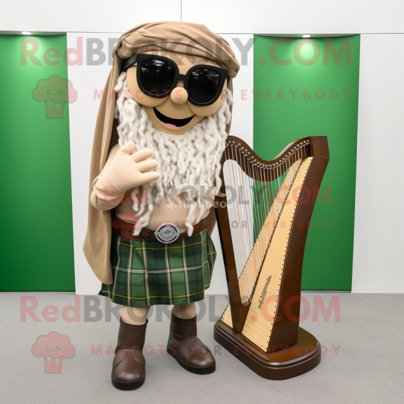 Tan Celtic Harp mascot costume character dressed with a Cargo Pants and Sunglasses Tan Celtic Harp mascot costume character dressed with a Cargo Pants and Sunglasses