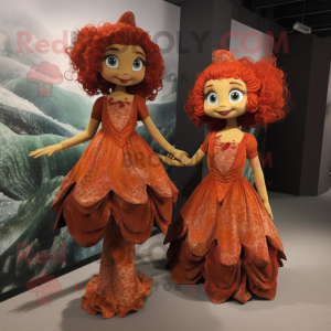 Rust Mermaid mascot costume character dressed with a A-Line Dress and Cummerbunds