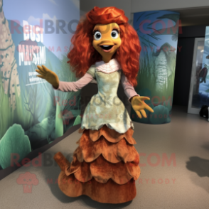 Rust Mermaid mascot costume character dressed with a A-Line Dress and Cummerbunds