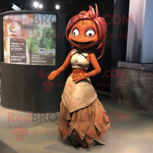 Rust Mermaid mascot costume character dressed with a A-Line Dress and Cummerbunds