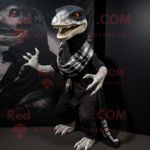 Svart Velociraptor maskot...