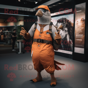 Rust Pigeon mascot costume character dressed with a Joggers and Suspenders