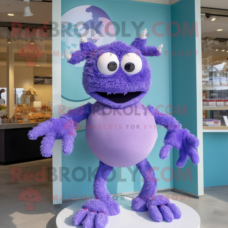 Lavender Crab Cakes mascot costume character dressed with a Swimwear and Cummerbunds Lavender Crab Cakes mascot costume character dressed with a Swimwear and Cummerbunds